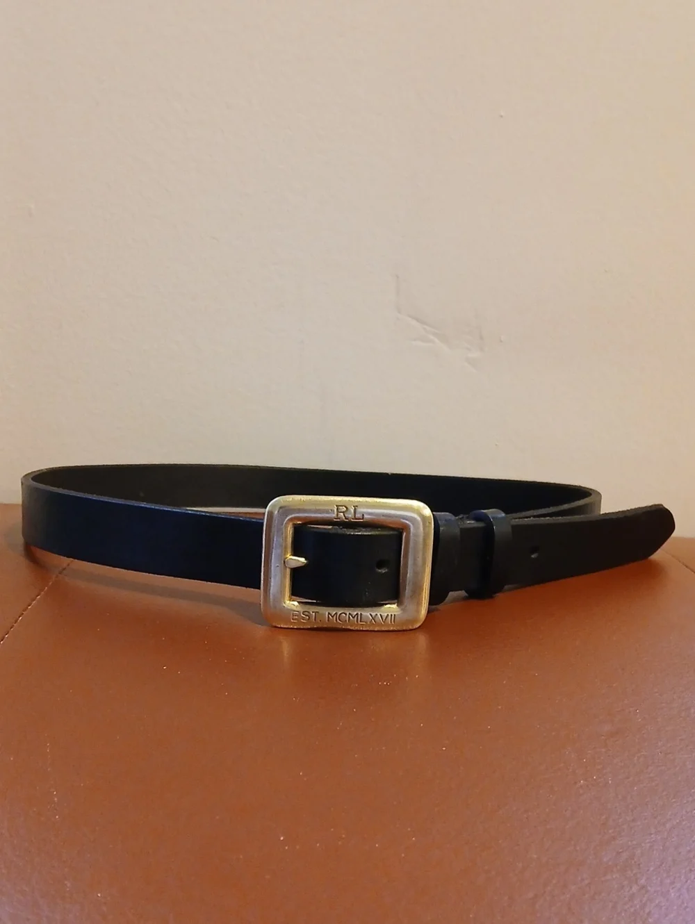 Ralph Lauren Vintage RL67 Men's Black Belt Size:34 Brass Buckle